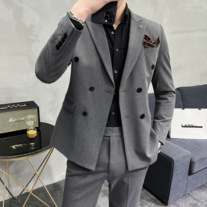 24秋季新西装套装修身商务休闲大码双排西服男士礼服SJT9890-P265图片