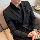 24秋季新西装套装修身休闲商务大码双排西服男士礼服SJT9890-P265，男装西服套装，电商A311