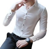 2025秋季新款弹力男士修身休闲时尚潮流白色衬衣男CSC318-P58，男装衬衫，电商A311