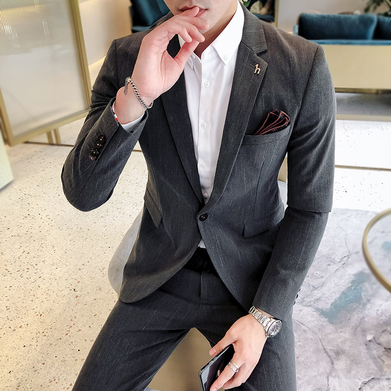 秋冬新款男士套装修身青少年西服时尚休闲两件套LJT9852-P210,男装西服,电商A311