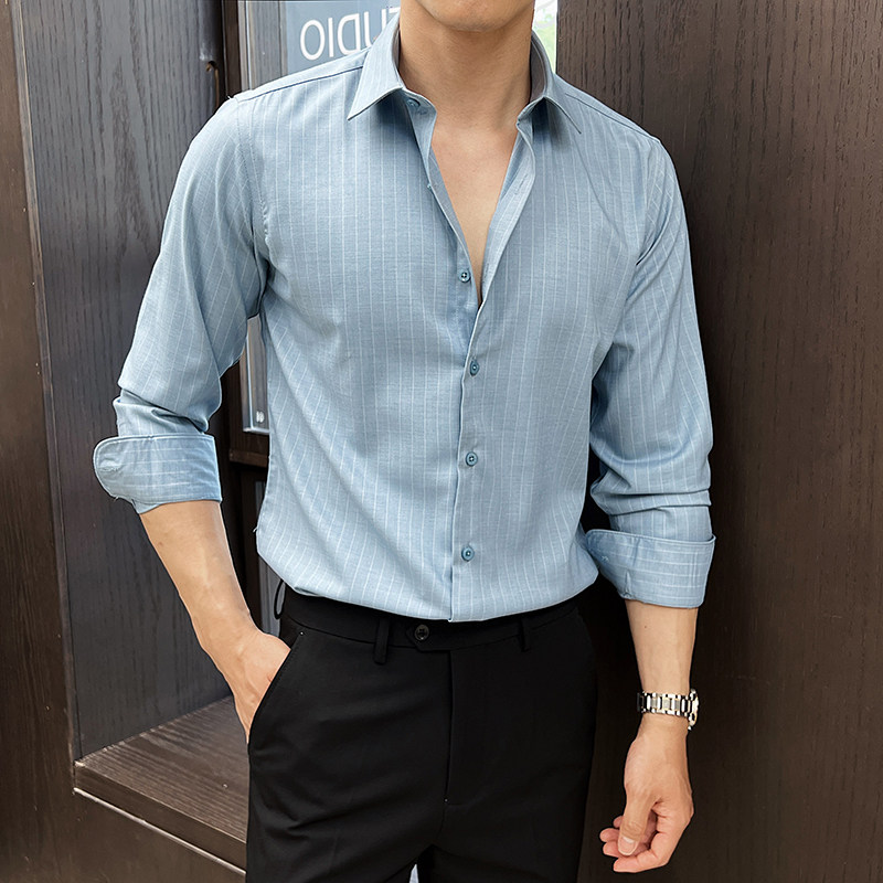 2025秋冬新男士长袖衬衫商务寸衫羊毛条纹衬衫A311-CSZ7780-P68,男装衬衫,电商A311