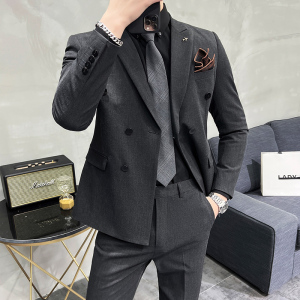 24秋季新西装套装修身商务休闲大码双排西服男士礼服SJT9890-P265图片
