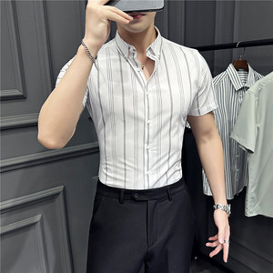 2025夏季短袖条纹衬衫韩版修身商务休闲衬衣男A311-CSZ88060-P55图片