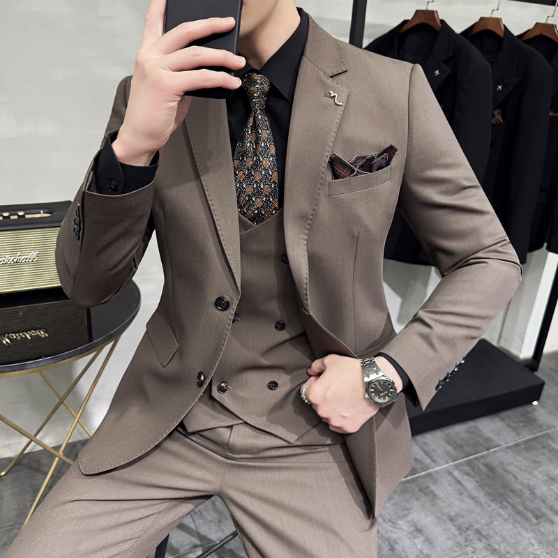 灰墙景2025春季新款西服套装商务男士三件套A311-SJT9002-P285,男装西服,电商A311