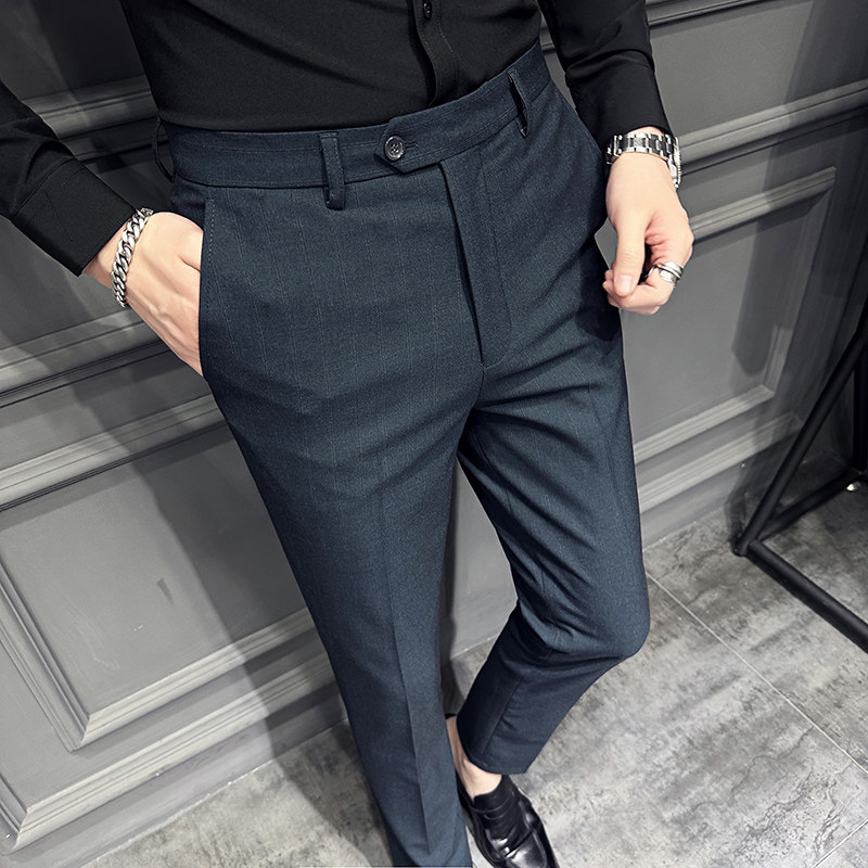 23春季条纹商务男士休闲裤修身长裤子大码西裤A311-DK9973-P75图片
