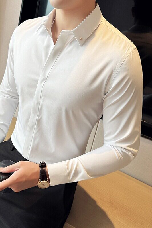 2025春季青年无痕衬衫男长袖商务休闲衬衣A311-CS3061-P68,男装衬衫,电商A311