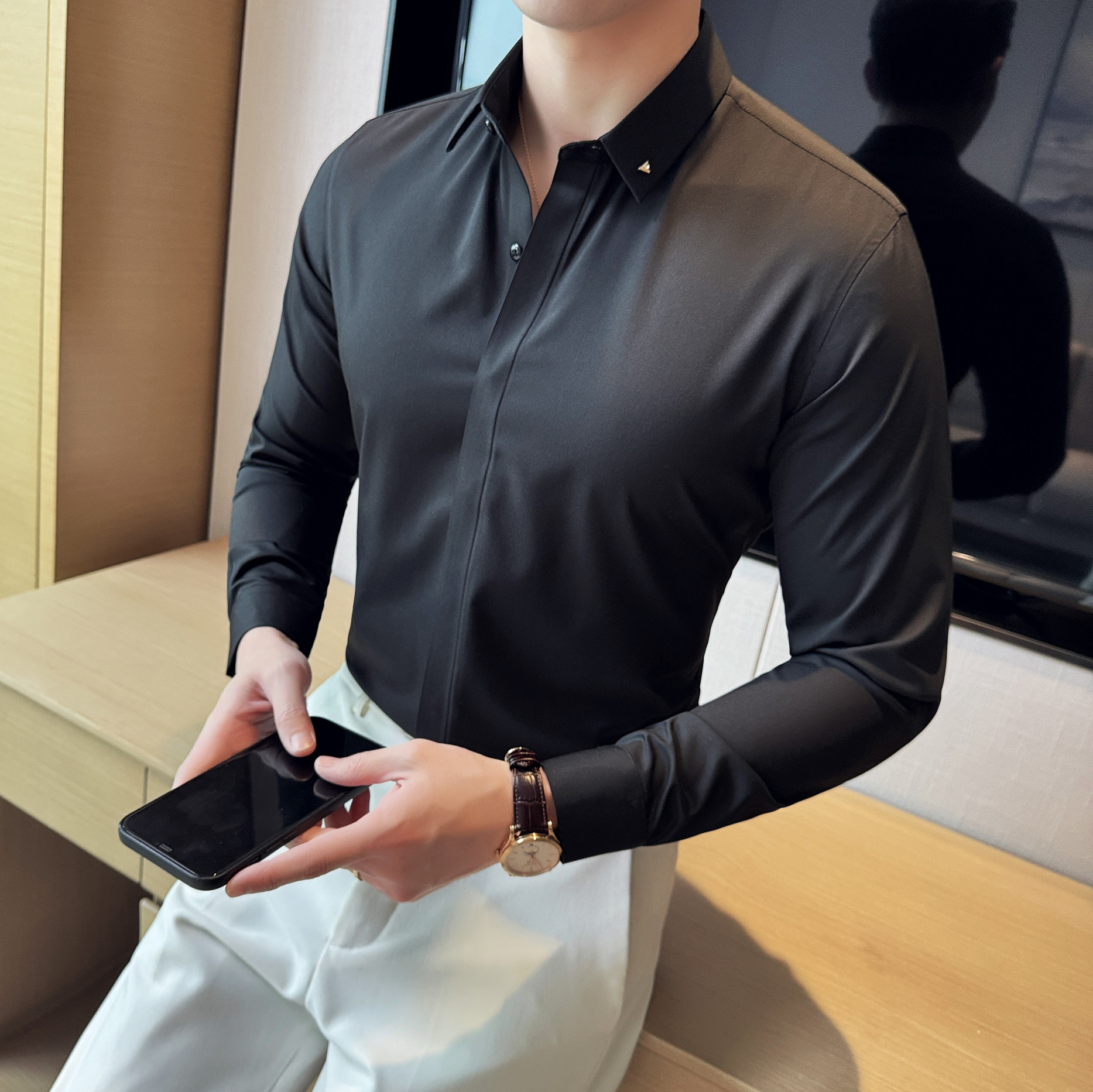 2025春秋季青年无痕衬衫男长袖商务休闲衬衣A311-CS3061-P68,男装衬衫,电商A311