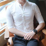 2025夏季方领七分袖衬衫男短袖修身男士衬衣薄款寸衣CSC126-P50，男装T恤，电商A311