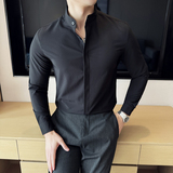 酒店景新中式立领长袖衬衫男秋季韩版修身男装A311-CSG1119-P50，男装衬衫，电商A311