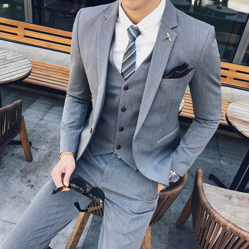 韩版修身款西装男套装发型师工作服礼服三件套潮SJT9802-P265,男装西服套装,电商A311