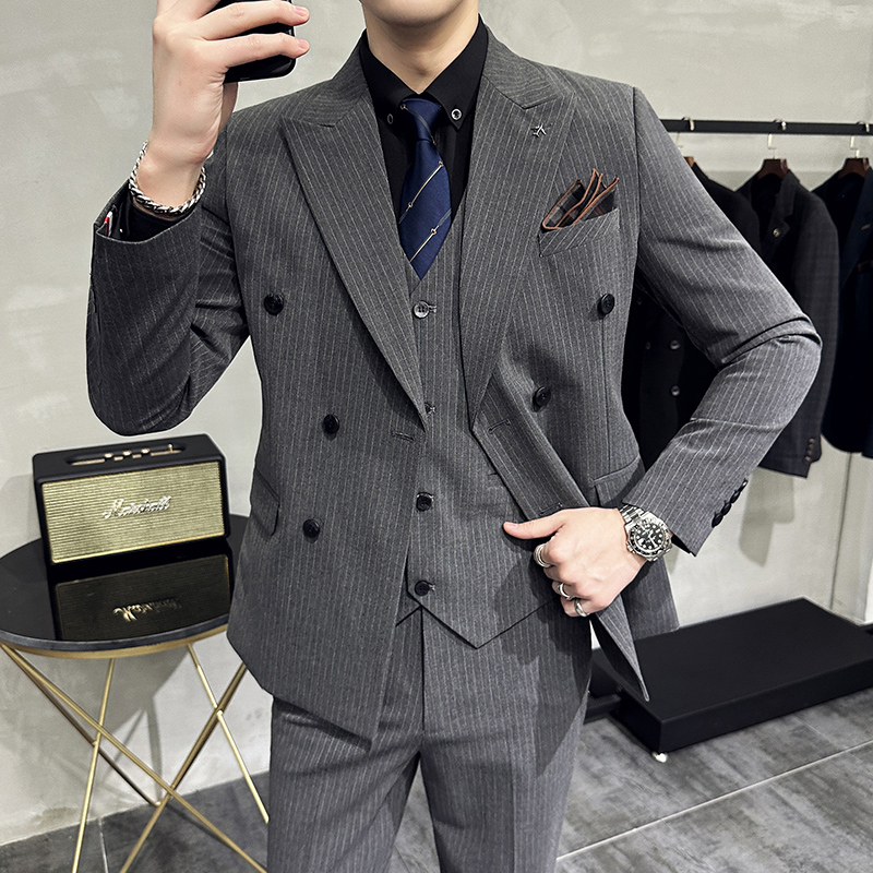 2023西装男套装条纹商务正装两件套男士西服潮A311-SJT9972-P285，男装西服套装，电商A311