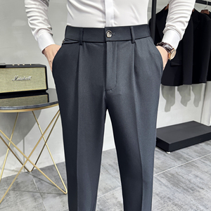 2025秋季新款裤子高级感松紧腰直筒裤身休闲西裤A311-DK9996-P75,双色西装外套搭配图图片
