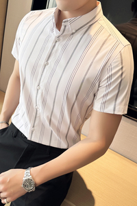 2025夏季短袖条纹衬衫韩版修身商务休闲衬衣男A311-CSZ88060-P55图片