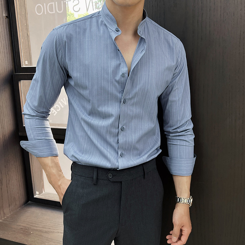 2025春季新男士长袖衬衫商务寸衫风立领衬衫A311-CSZ7736-P53图片