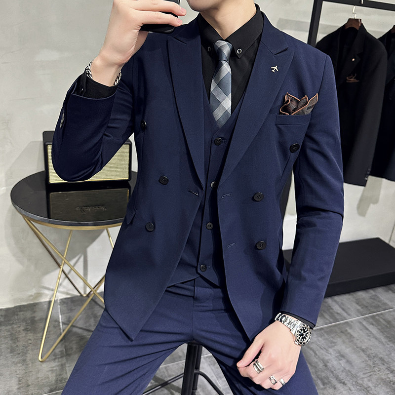 2024西装男套装纯色商务正装双排扣男士西服潮A311-SJT9890-P265,男装西服套装,电商A311