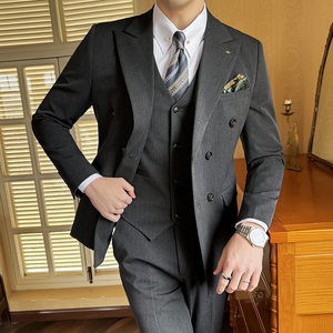 24春季西装双排套装修身休闲商务大码工西服男A311-SJT6890-P245图片