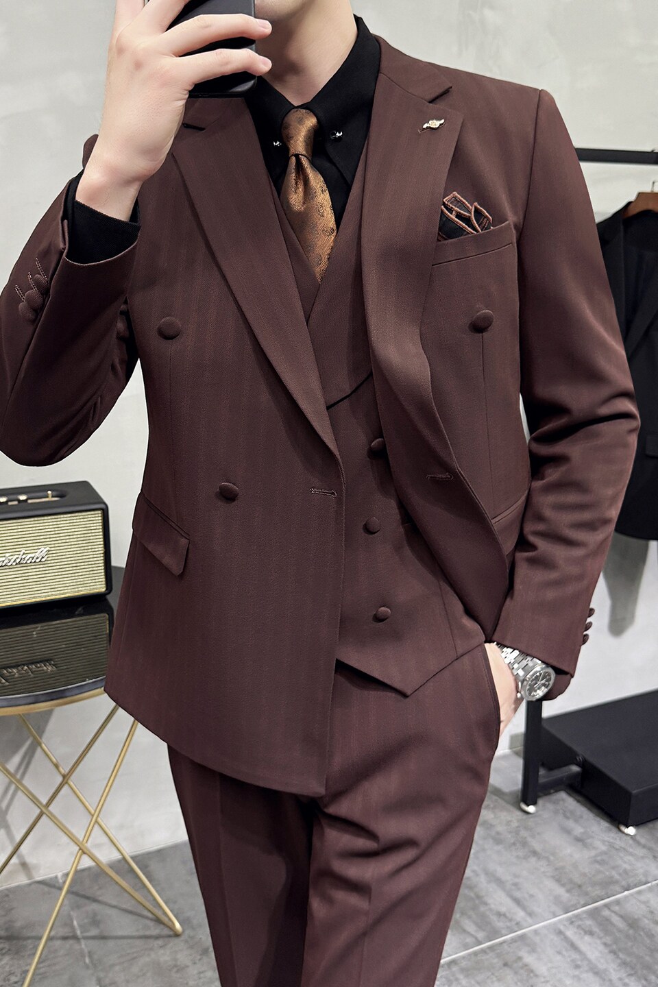 灰墙景2025秋季套装修身休闲商务大码男士礼服A311-SJT9014-P290,男装西服套装,电商A311