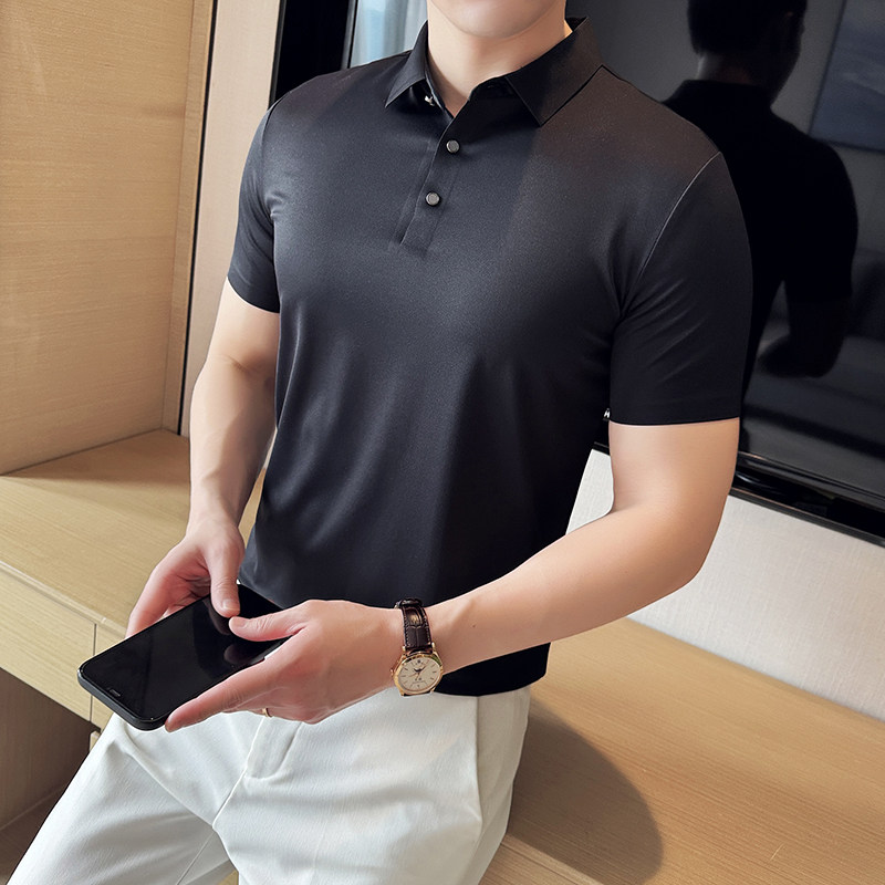 无痕压胶斜条纹短袖POLO衫男2025高级修身T恤A311-WHC02-P48,男装Polo衫,电商A311