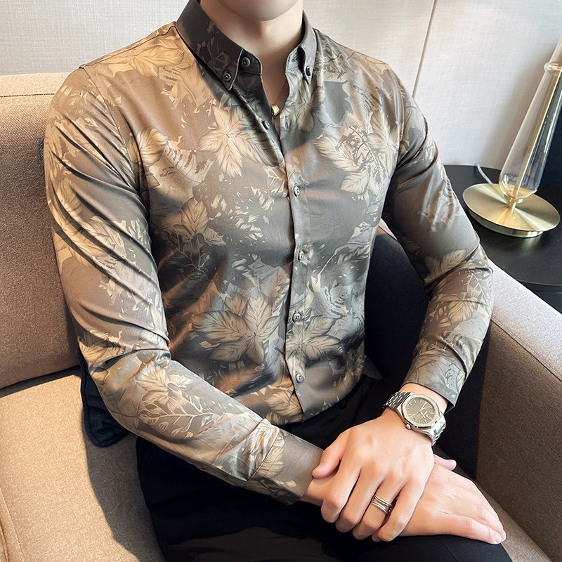 2025秋季新款印花男士衬衫网红时尚潮流修身休闲花衬衣CSC304-P58,男装衬衫,电商A311