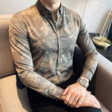 2025秋季新款印花男士衬衫网红时尚潮流修身休闲花衬衣CSC304-P58，男装衬衫，电商A311