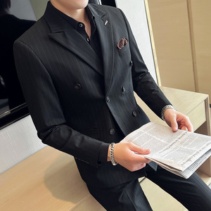 22秋季新西装套装修身商务休闲大码双排西服男士礼服SJT9962-P285图片