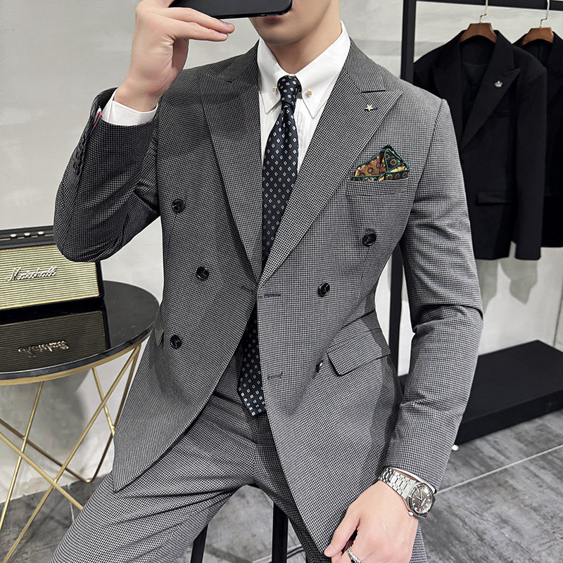 2025春季双排扣西装套装修身休闲商务西服男士A311-LJT9993-P235,男装西服套装,电商A311