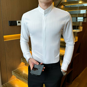 立领暗门径衬衫男长袖秋季新款衬衣商务休闲A311-CSC2508-P58图片
