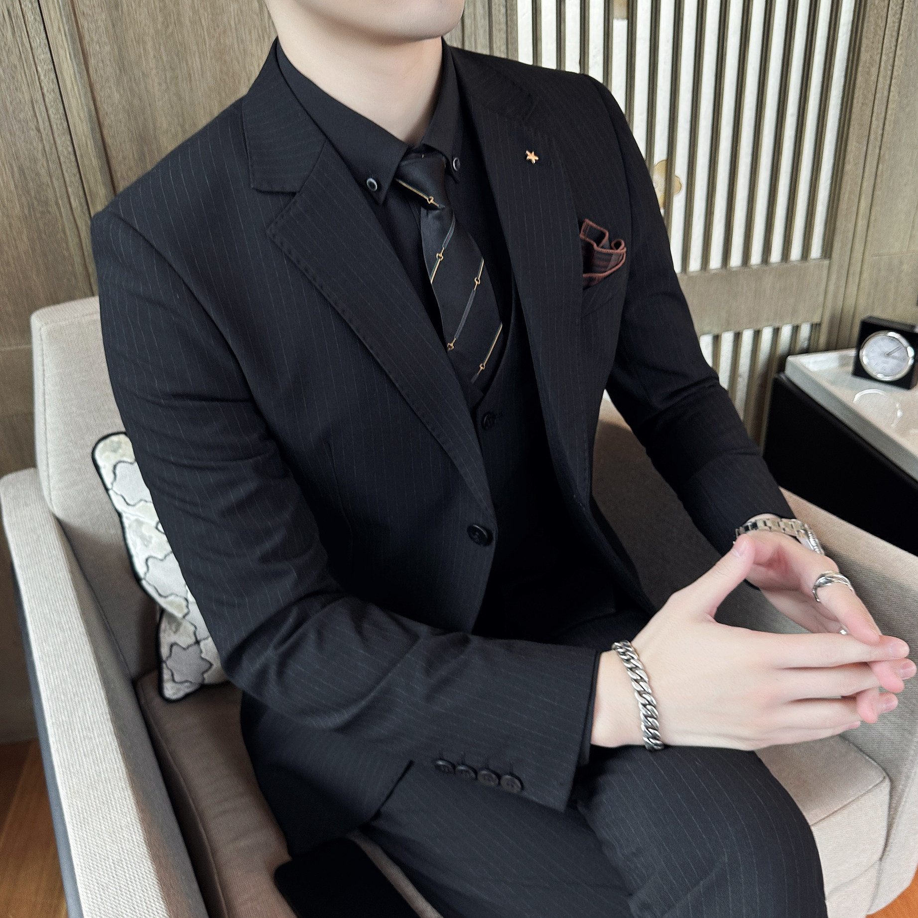 23春季西装男套装条纹商务正装西装男士西服潮A311-SJT9971-P285,男装西服套装,电商A311