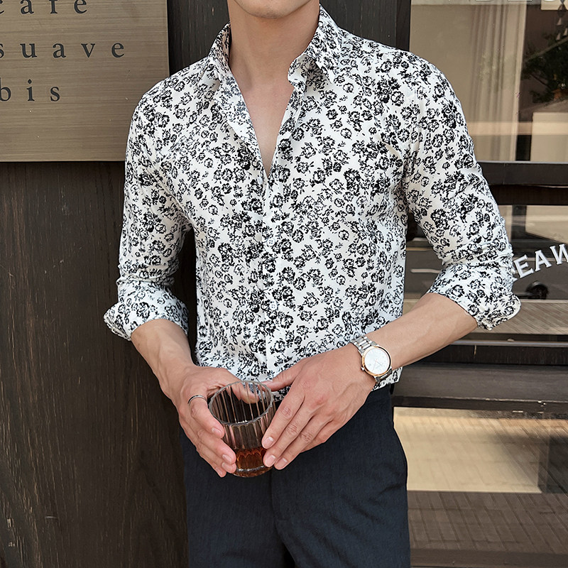 2025春季新男士长袖衬衫商务寸衫发型师方领衬衫A311-CSZ7803-P40,男装衬衫,电商A311