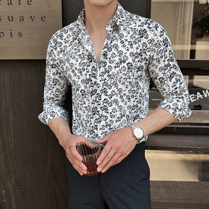 2025春季新男士长袖衬衫商务寸衫发型师方领衬衫A311-CSZ7803-P40图片