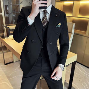 24春季西装套装修身休闲商务大码工西服双排男A311-SJT6890-P245图片
