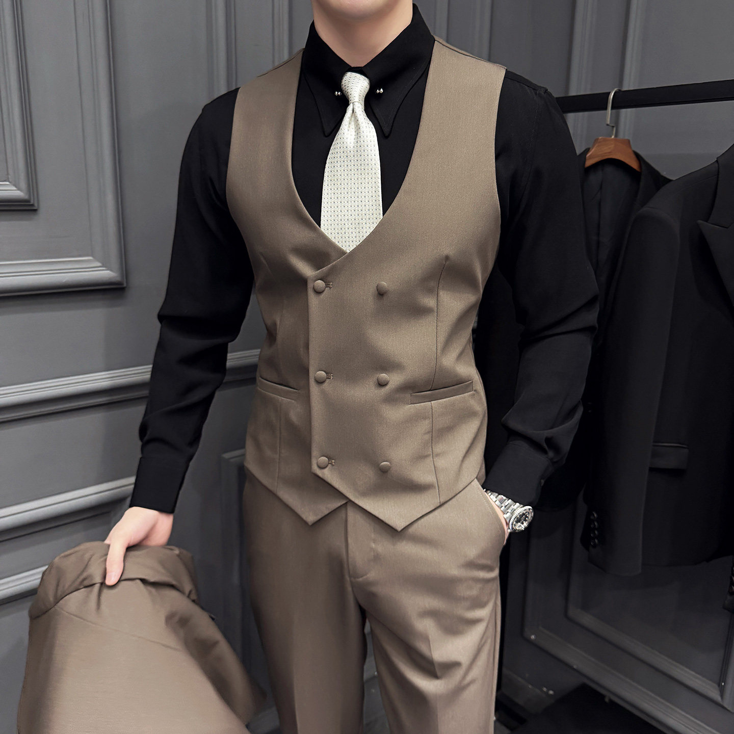 2026伴郎服兄弟装团西装马甲白衬衫冬季礼服婚礼结婚MJT9021-P135，男装西服套装，电商A311