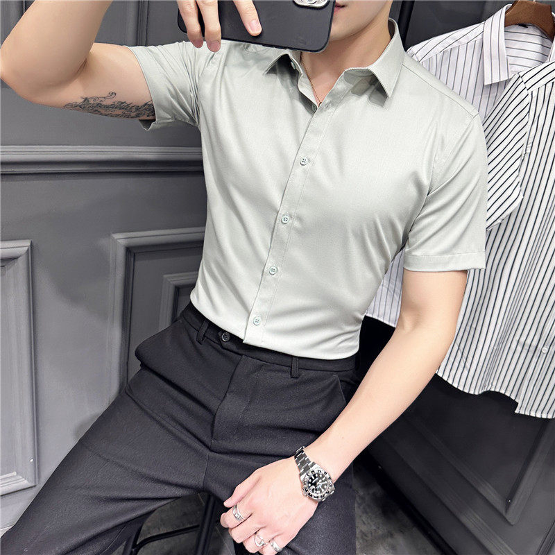 2025夏季新款短袖衬衫韩版修身商务休闲衬衣男A311-CSZ68060-P55,男装衬衫,电商A311