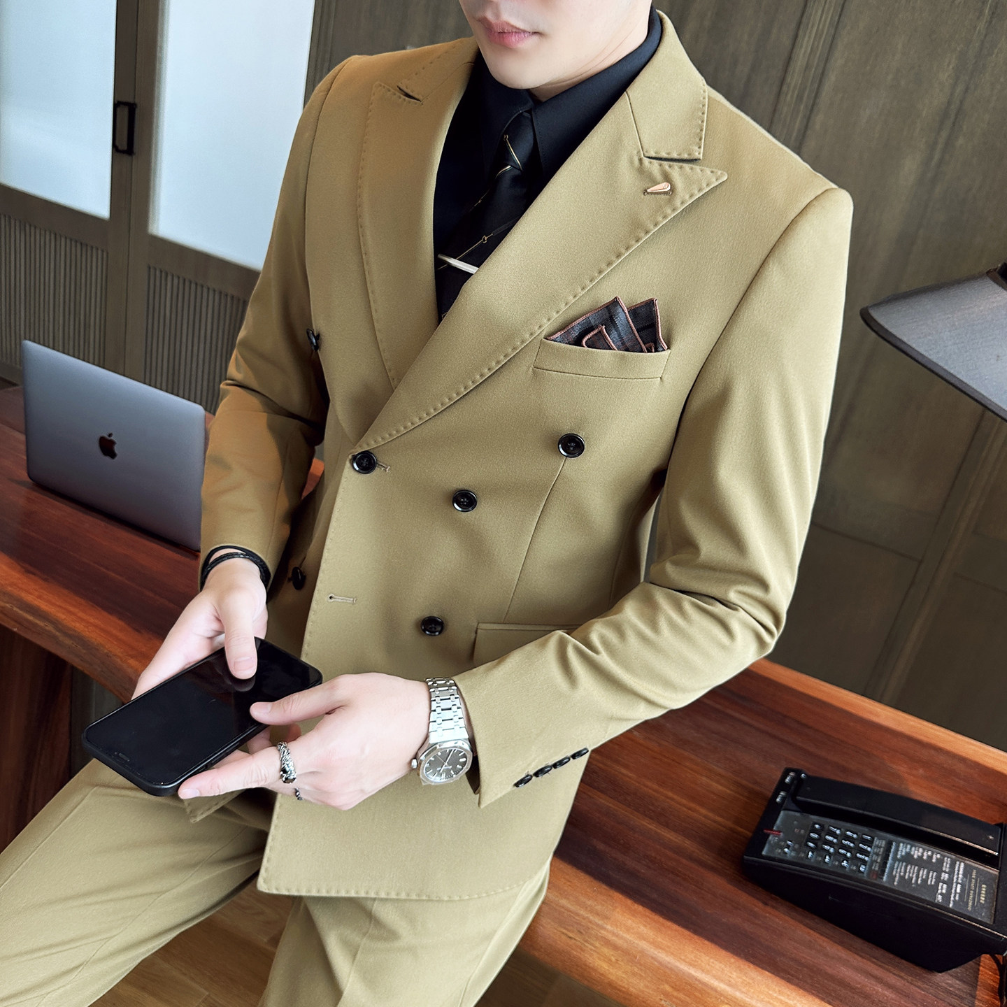 灰墙景五色双排主推款西服套装商务大码工西服男士SJT9982-P285,男装西服,电商A311