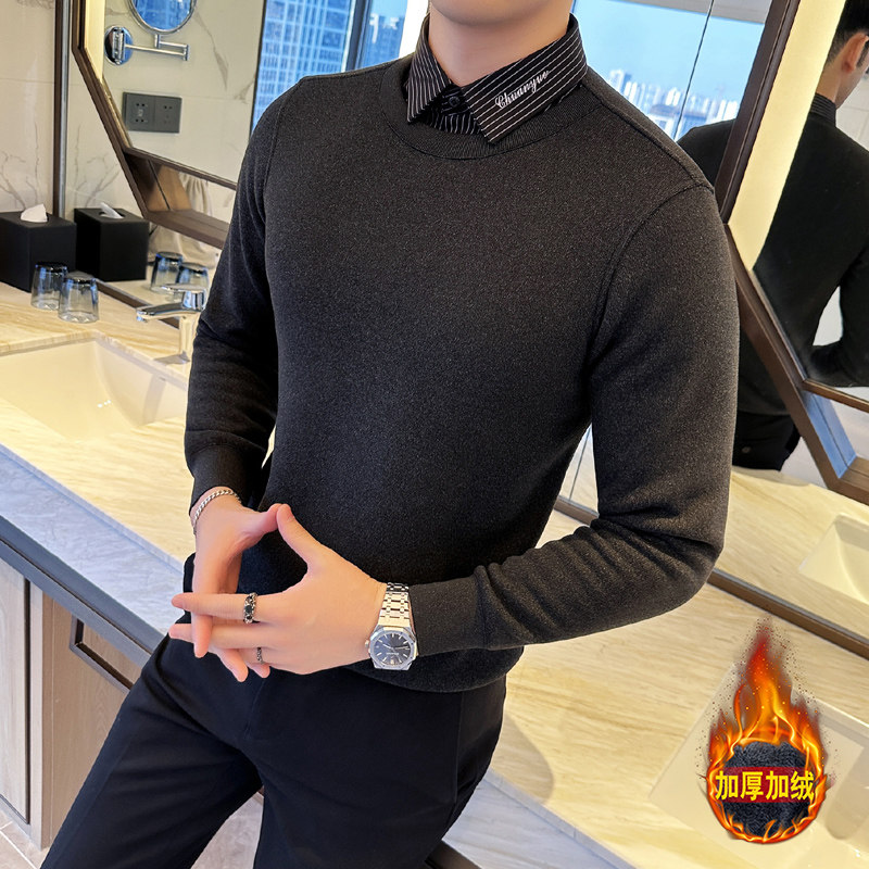 2024酒店风 男士假两件男士长袖衬衫毛衣 MYZ91-P68图片
