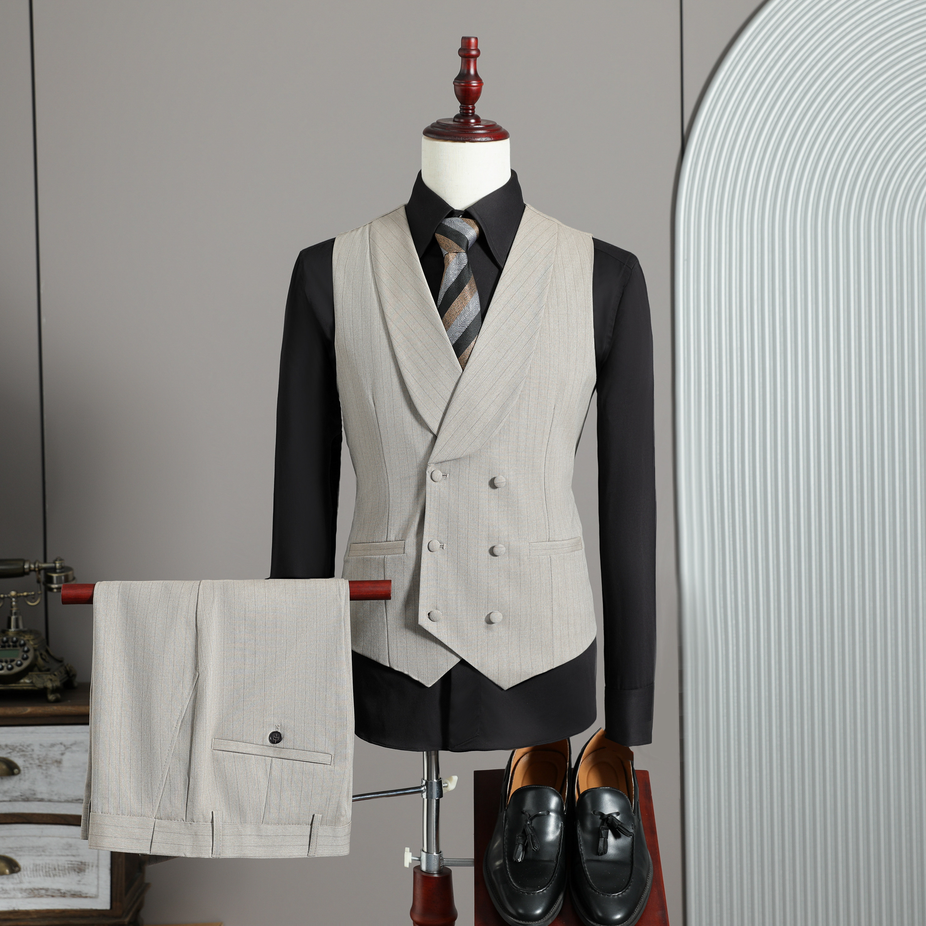2026伴郎服兄弟装团条纹马甲裤春季礼服婚礼结婚MJT9022-P135,男装背心/马甲,电商A311