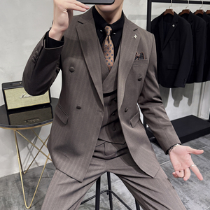 灰墙景2025秋季套装修身休闲商务大码男士礼服A311-SJT9014-P290