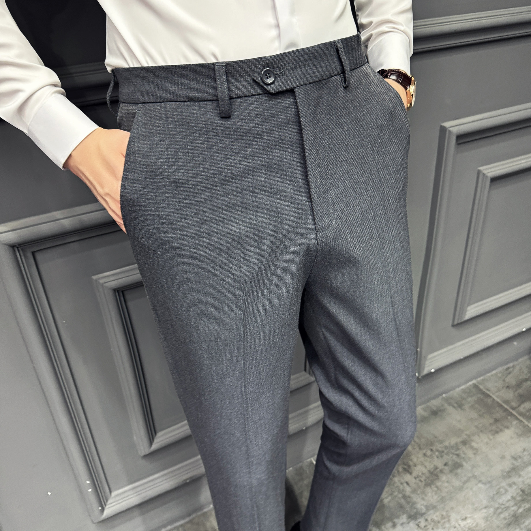 2025年秋冬新款裤子高级感小脚修身休闲西裤男A311-DK9995-P75，男装西裤，电商A311