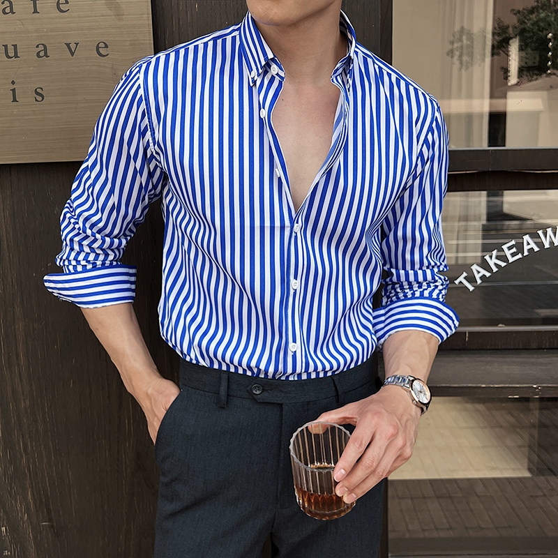 2025春季新款男士长袖衬衫商务寸衫条纹衬衫A311-CSX23-P38,男装衬衫,电商A311