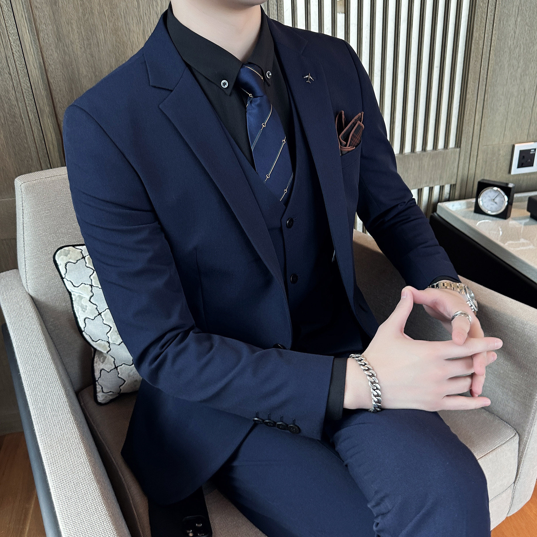 2024西装男纯色商务正装韩版三件套男士西服A311-SJT9888-P265,男装西服套装,电商A311