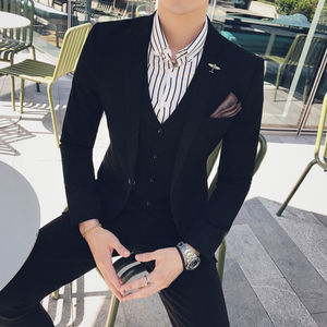 韩版修身款西装男套装发型师工作服礼服三件套潮SJT9802-P265,黄钻礼服搭配图片