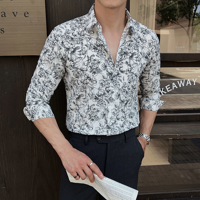 2025春季新男士长袖衬衫商务寸衫发型师方领衬衫A311-CSZ7805-P40,男装衬衫,电商A311