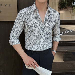 2025春季新男士长袖衬衫商务寸衫发型师方领衬衫A311-CSZ7805-P40