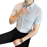 条纹刺绣短袖男衬衫2025夏季潮流时尚修身衬衣A311-CSC88590-P58，男装T恤，电商A311