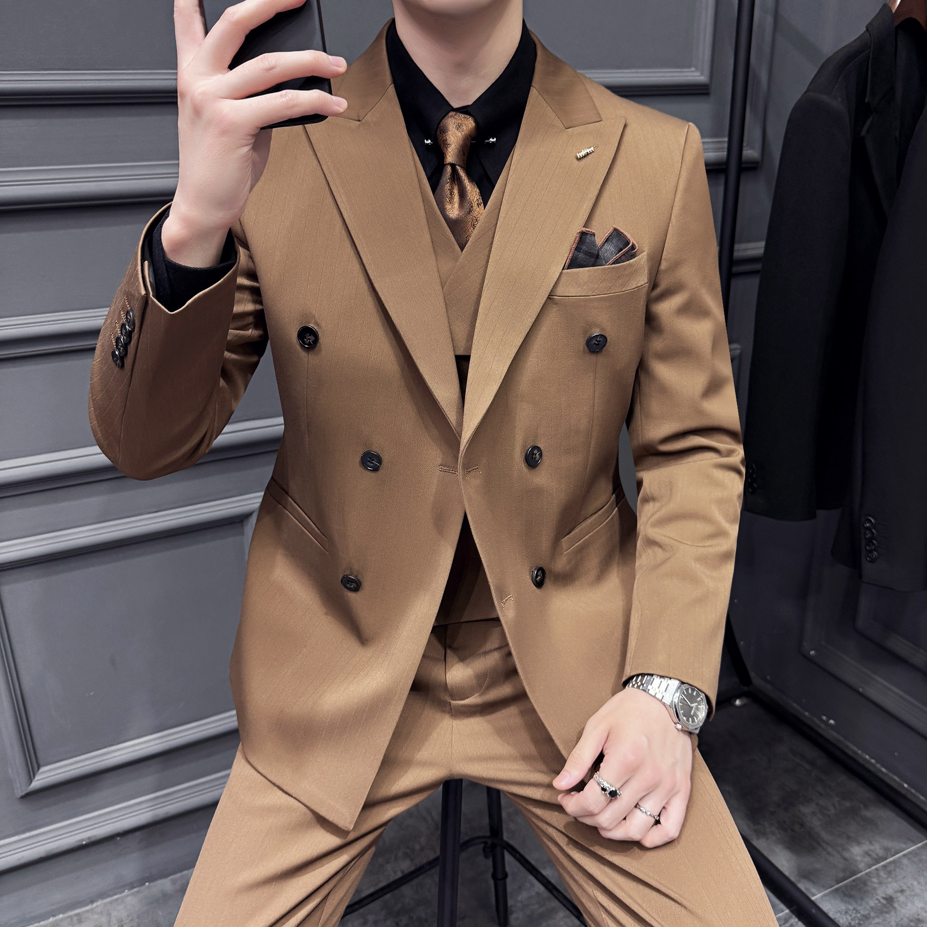 木框景2025秋季套装修身休闲商务大码男士礼服A311-SJT9013-P290,男装西服套装,电商A311