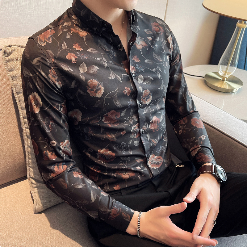 2025秋季新款男士印花衬衫时尚潮流帅气夜店花衬衣男CSC2113-P58，男装衬衫，电商A311