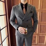 24春季西装双排套装修身休闲商务大码工西服男A311-SJT6890-P245，男装西服套装，电商A311