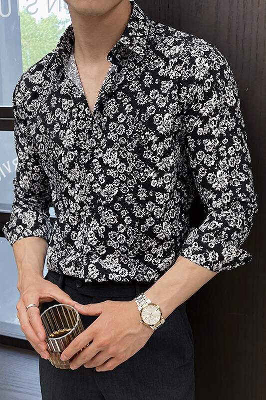 2025春季新男士长袖衬衫商务寸衫发型师方领衬衫A311-CSZ7803-P40,男装衬衫,电商A311