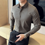 黑金条纹长袖衬衫男士2025新款高级感修身男装A311-CSC2402-P58，男装衬衫，电商A311
