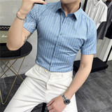 2025夏季短袖条纹衬衫韩版修身商务休闲衬衣男A311-CSZ88070-P55,男装衬衫,电商A311,电商基地 2025夏季短袖条纹衬衫韩版修身商务休闲衬衣男A311-CSZ88070-P55,男装衬衫,电商A311,电商基地